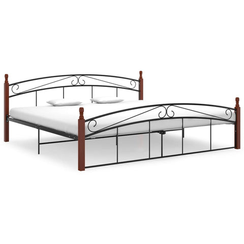 ZNTS Bed Frame without Mattress Black Metal&Solid Oak Wood 200x200 cm 324924