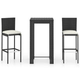 3 Piece Garden Bar Set with Cushions Poly Rattan Black 3095401