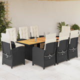 9 Piece Garden Dining Set with Cushions Black Poly Rattan 3212503