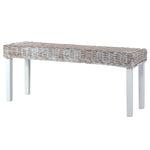 Bench 110 cm White Natural Kubu Rattan and Solid Mahogany Wood 285788