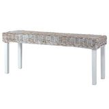 Bench 110 cm White Natural Kubu Rattan and Solid Mahogany Wood 285788
