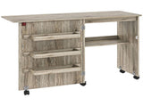 Folding Sewing Table, Drop Leaf Craft Table with Storage Bins, Open Shelf and Wheels, Rolling Sewing T3398P344848