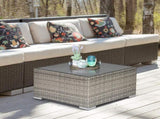 Square PE Wicker Rattan Table, with Glass Top - Light Grey T3398P323876