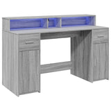 Desk with LED Lights Grey Sonoma 140x55x91 cm Engineered Wood 3309425