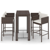 5 Piece Garden Bar Set with Cushions Poly Rattan Brown 3095385