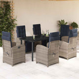 7 Piece Garden Dining Set with Cushions Grey Poly Rattan 3212623