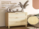 Rattan Bedroom Chest of Drawers, 3 Drawers Storage Unit, Boho Dresser for Living Room, Hallway, T3398P329429