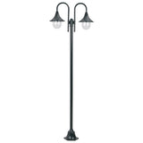 Garden Post Light E27 220 cm Aluminium 2-Lantern Dark Green 44217