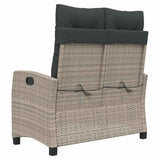 Reclining Garden Bench with Cushions Light Grey Poly Rattan 368231
