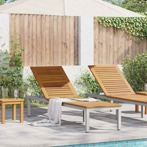 Sun lounger Reclining Grey 200 x 55 x 35cm Solid Acacia wood 4010621