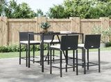 5 Piece Garden Bar Set with Cushions Black Poly Rattan 3203919