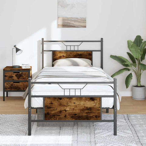 Bed Frame without Mattress Smoked Oak 75x190 cm Small Single Engineered Wood 4106751