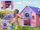 5-in-1 Playhouse Kids Outdoor Indoor with Basketball Hoop, Football Goal, Dartboard, Ring Toss T3398P378980