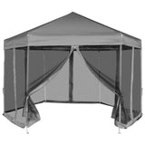 42111 Hexagonal Pop-Up Marquee with 6 Sidewalls Grey 3,6x3,1 m