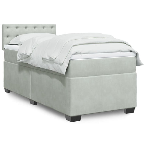 ZNTS Box Spring Bed with Mattress Light Grey 90x200 cm Velvet 3286210