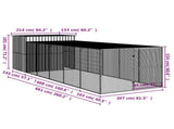 Dog House with Run Light Grey 214x661x181 cm Galvanised Steel 3189139