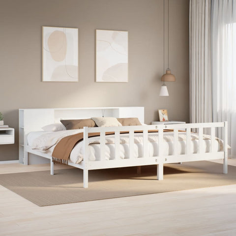 ZNTS Bookcase Bed without Mattress White 180x200 cm Super King Solid Wood Pine 3322093
