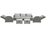 Six-piece Outdoor Rattan Dining Set, Outdoor Sofa Set with Reclining Armchairs and Mental Frame, T3398P314710