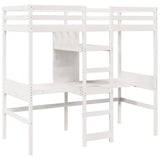 ZNTS Loft Bed Frame with Desk and Shelves White 90x200cm Solid Wood Pine 3308542