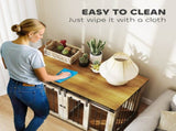 Dog Crate Furniture for Large Dogs, Double Dog Cage for Small Dogs, with Sliding Doors - Oak Tone T3398P376406