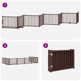 Dog Gate with Door Foldable 8 Panels Brown 640 cm Poplar Wood 3155746
