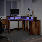 Desk with LED Lights Old Wood 152x152x91 cm Engineered Wood 3309463
