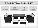9PC Garden Rattan Dining Set Outdoor Patio Dining Table Set Weave Wicker 8 Seater Stool Black T3398P318658