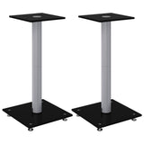 Speaker Stands 2 pcs Black&Silver Tempered Glass 1 Pillar Design 51810