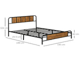 4.8ft Double Bed Frame with Industrial Wood Headboard, Steel Slat Support and 25.5cm Underbed T3398P328302