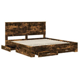 Bed Frame with Drawer Smoked Oak 180 x 200 cm Engineered Wood 3411275