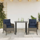 3 Piece Garden Dining Set with Cushions Grey Poly Rattan 3212011