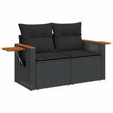 5 Piece Garden Sofa Set with Cushions Black Poly Rattan Acacia 3327541