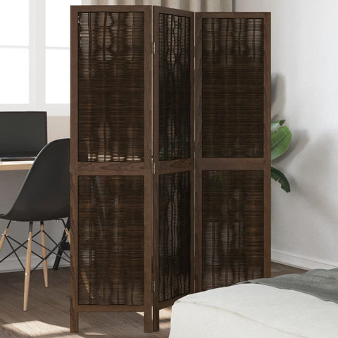 ZNTS Room Divider 3 Panels Dark Brown Solid Wood Paulownia 358653