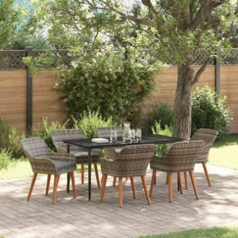 Garden Dining Set with Cushion 7 pcs Grey Poly Rattan 3261681