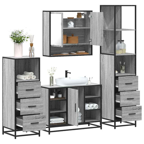 ZNTS 4 Piece Bathroom Furniture Set Grey Sonoma Engineered Wood 3301303