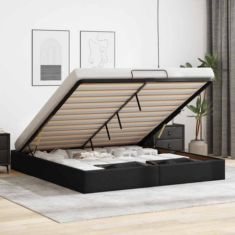 Ottoman Bed Frame without Mattress Black Super King Faux Leather 3310831