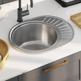 Kitchen Sink with Strainer and Trap Oval Stainless Steel 145072