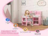 Two-Piece Kids Desk and Chair Set with Storage, for Ages 5-8 Years - Pink T3398P347723