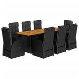 9 Piece Garden Dining Set with Cushions Black Poly Rattan 3277649