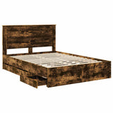 Bed Frame with Drawer Smoked Oak 140 x 190 cm Engineer Wood 3410175