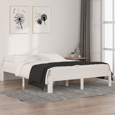 Bed Frame without Mattress White Solid Wood 150x200cm King Size 810371