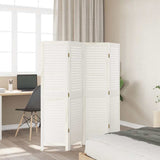 Room Divider 4 Panels White Solid Wood Paulownia 358833