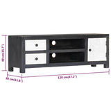 282723 Hand Carved TV Cabinet Grey&White 120x30x40 cm Solid Wood Mango