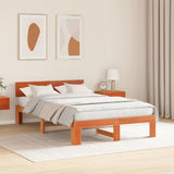 Bed Frame with Headboard Wax Brown 135 x 190 cm Solid Pine Wood 872661