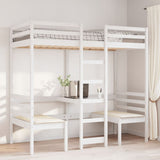 ZNTS Loft Bed Frame with Desk and Chairs White 90x200cm Solid Wood Pine 3308554