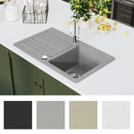 ZNTS Granite Kitchen Sink Single Basin with Drainer Reversible Grey 141670