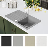 ZNTS Granite Kitchen Sink Single Basin with Drainer Reversible Grey 141670