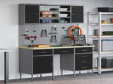 Work Cabinet with Drawer 8 pcs Black Engineered Wood and Steel 3321466