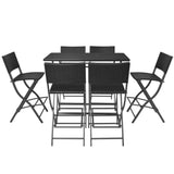 7 Piece Folding Outdoor Dining Set Steel Poly Rattan Black 42878