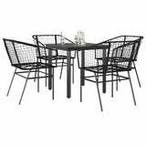 5 Piece Garden Dining Set Black Poly Rattan Glass 3334584